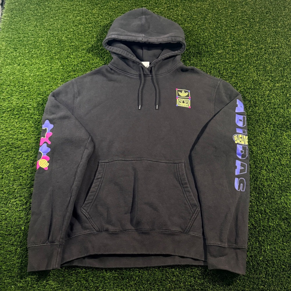 Adidas Originals Mens Black Psychedelic Trefoil Graphic Hoodie Size Large